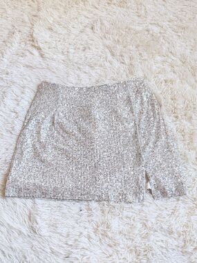 Francesca's Collections Silver Sequin Mini Skirt